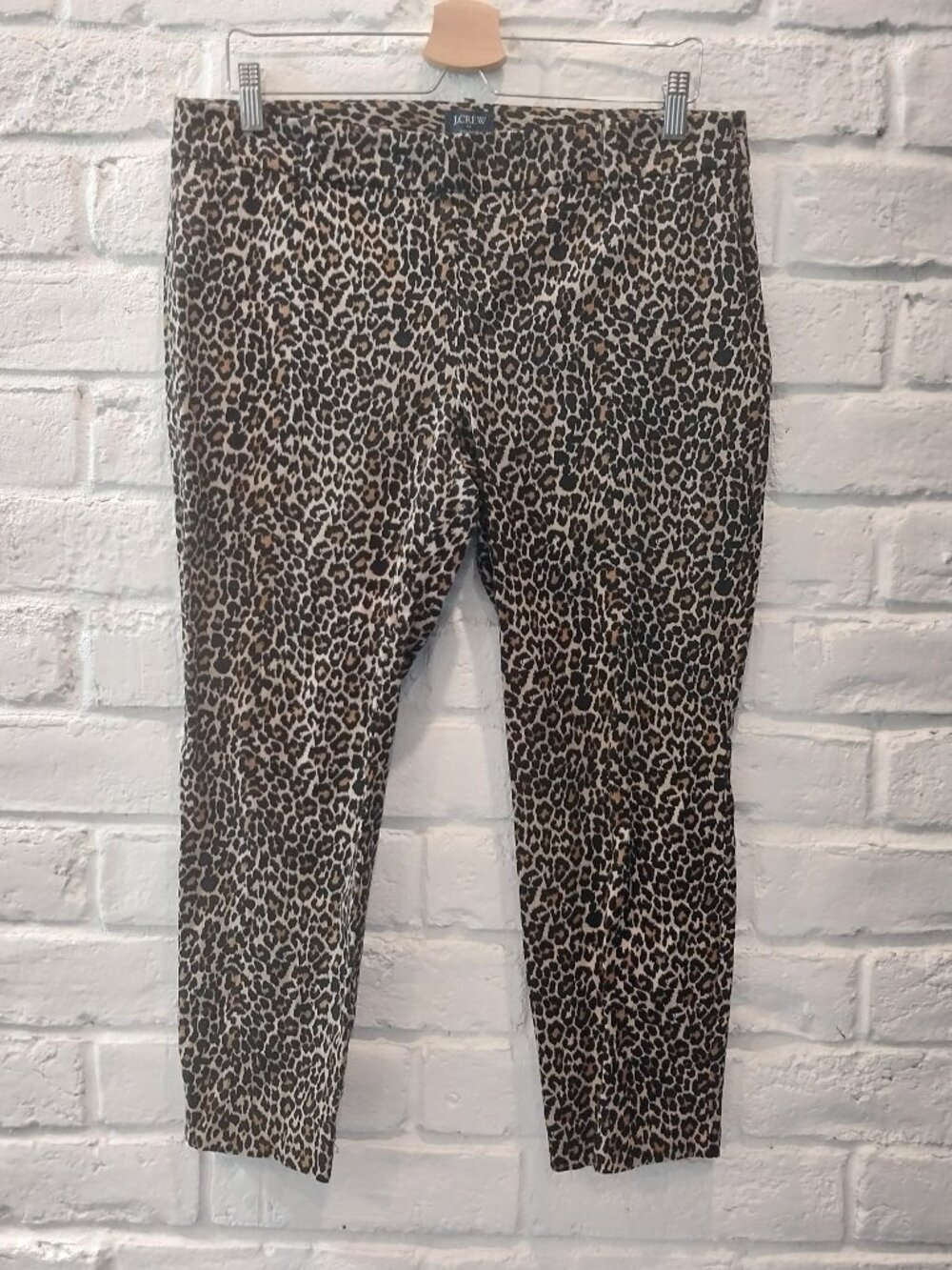 J Crew Leopard Animal Print Cropped Pants Womens 12 Winnie Cheetah Brown Stretch